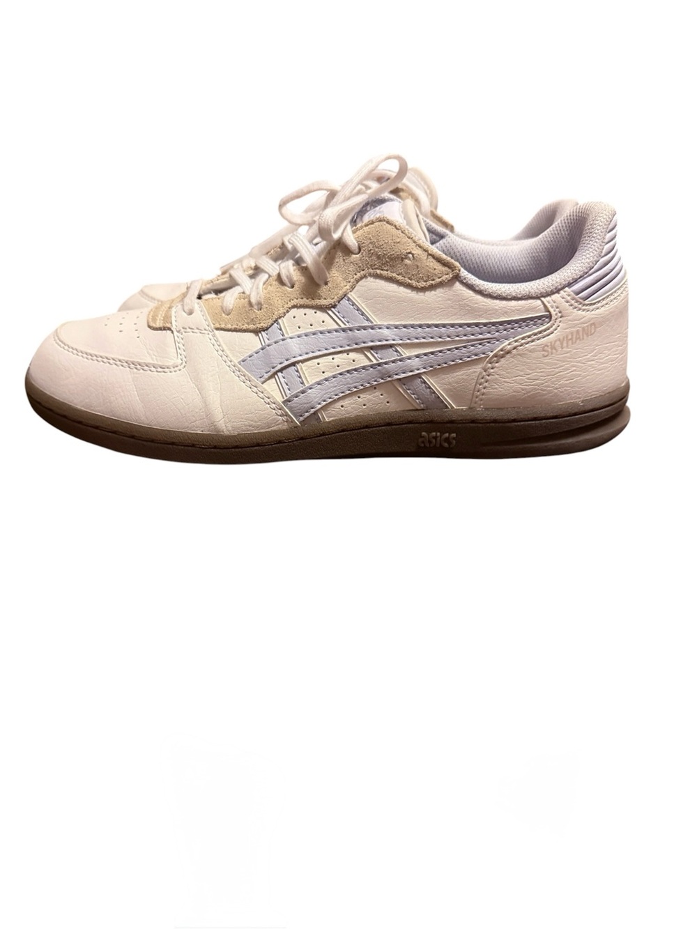 ASICS Skyhand OG White Blue Fade Sporty Leather Sneaker Sz 8/9.5